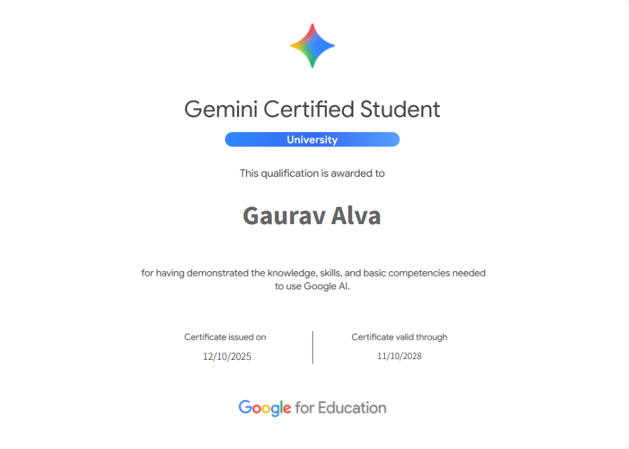 Gemini Certified Student Certificate