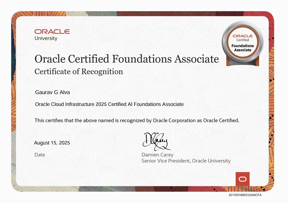 OCI AI Foundation Associate Certified Certificate