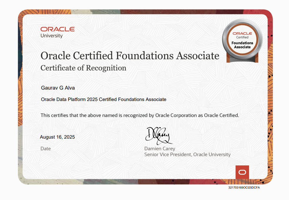 Oracle Data Platform Certified Foundations Associate Certificate